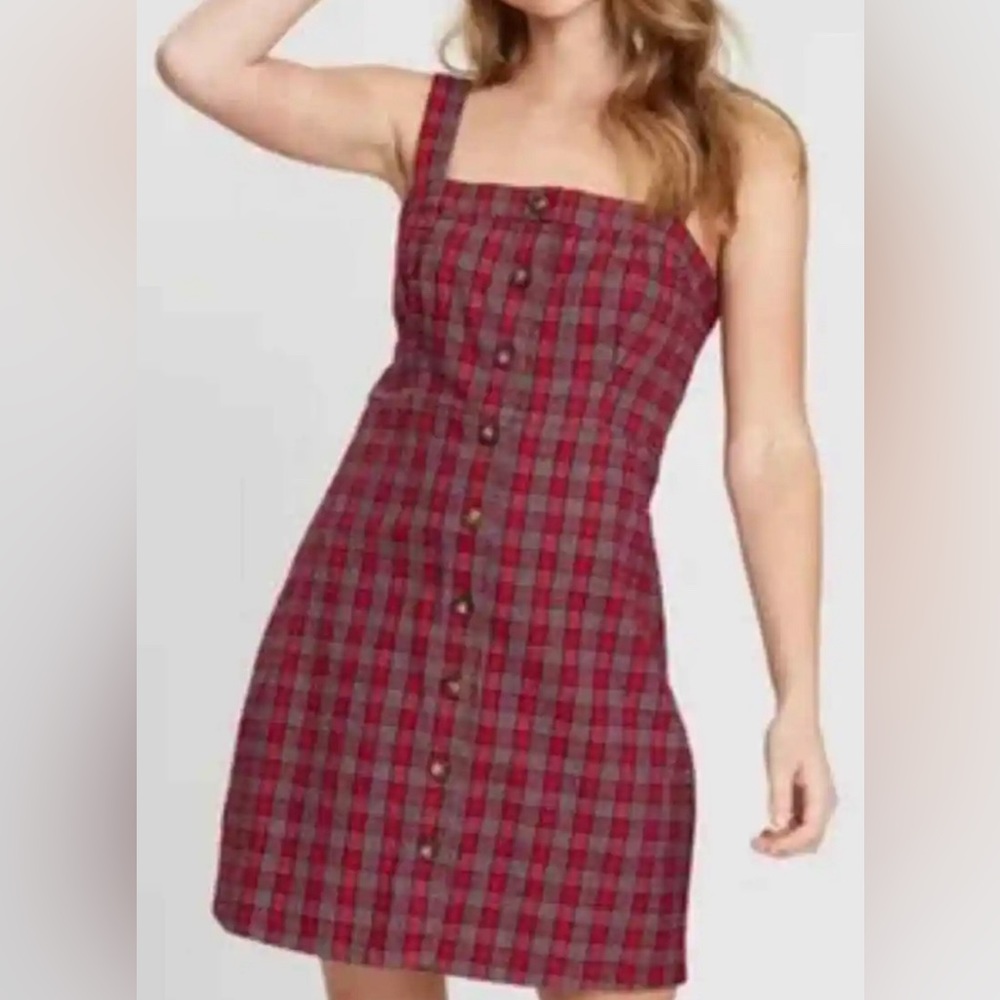 Hollister Co. red plaid button up mini dress